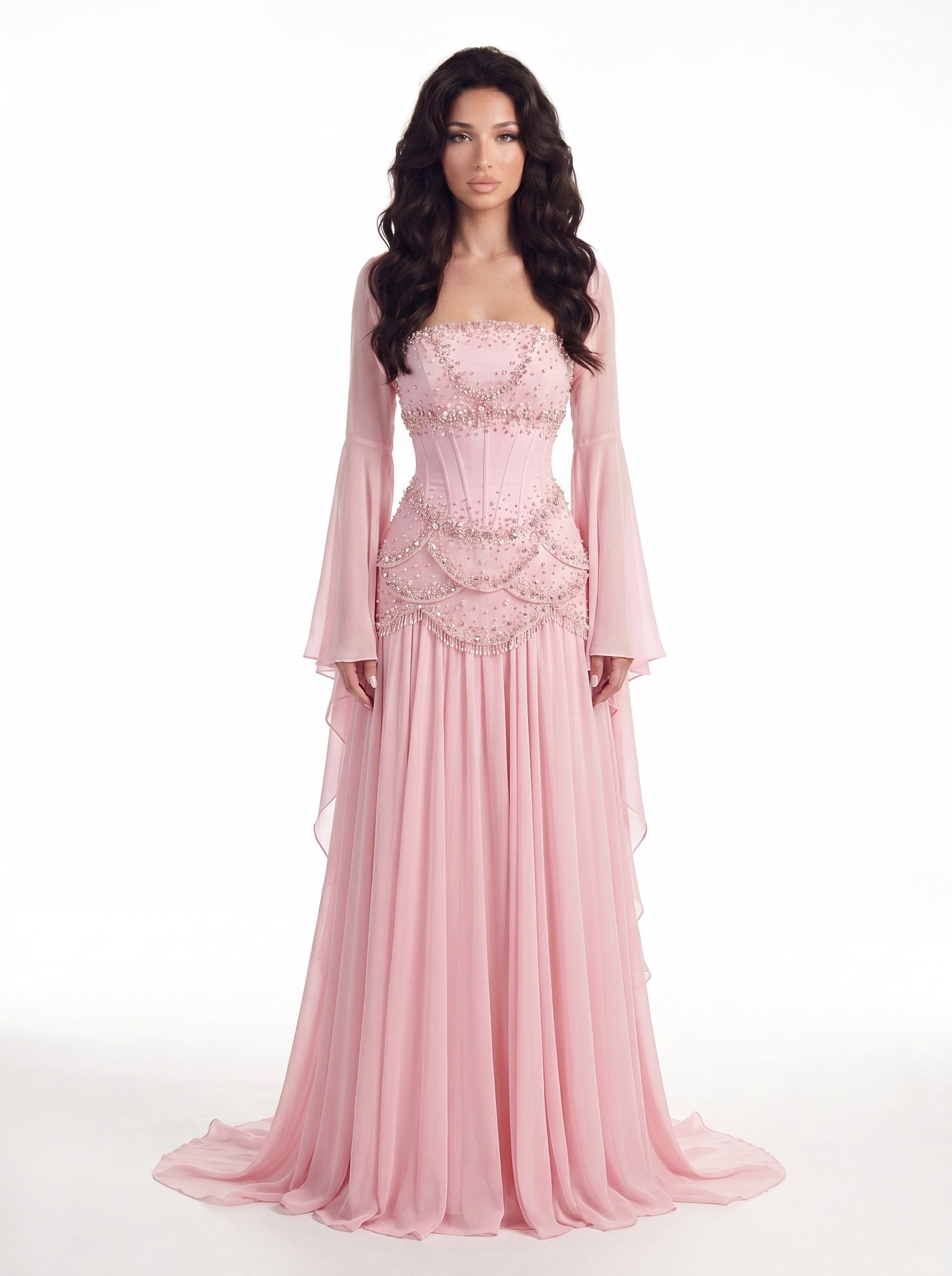 The Azura Gown Baby pink – hand-beaded evening gown by Orélth