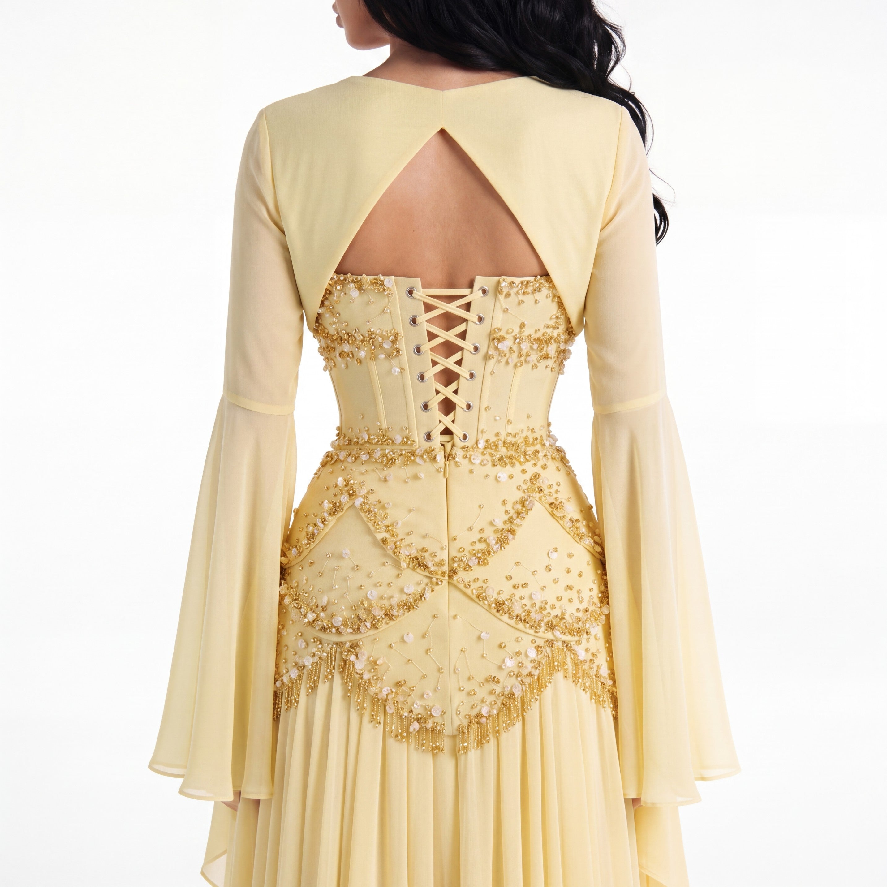 The Azura Gown yellow – hand-beaded evening gown by Orélth – view 4