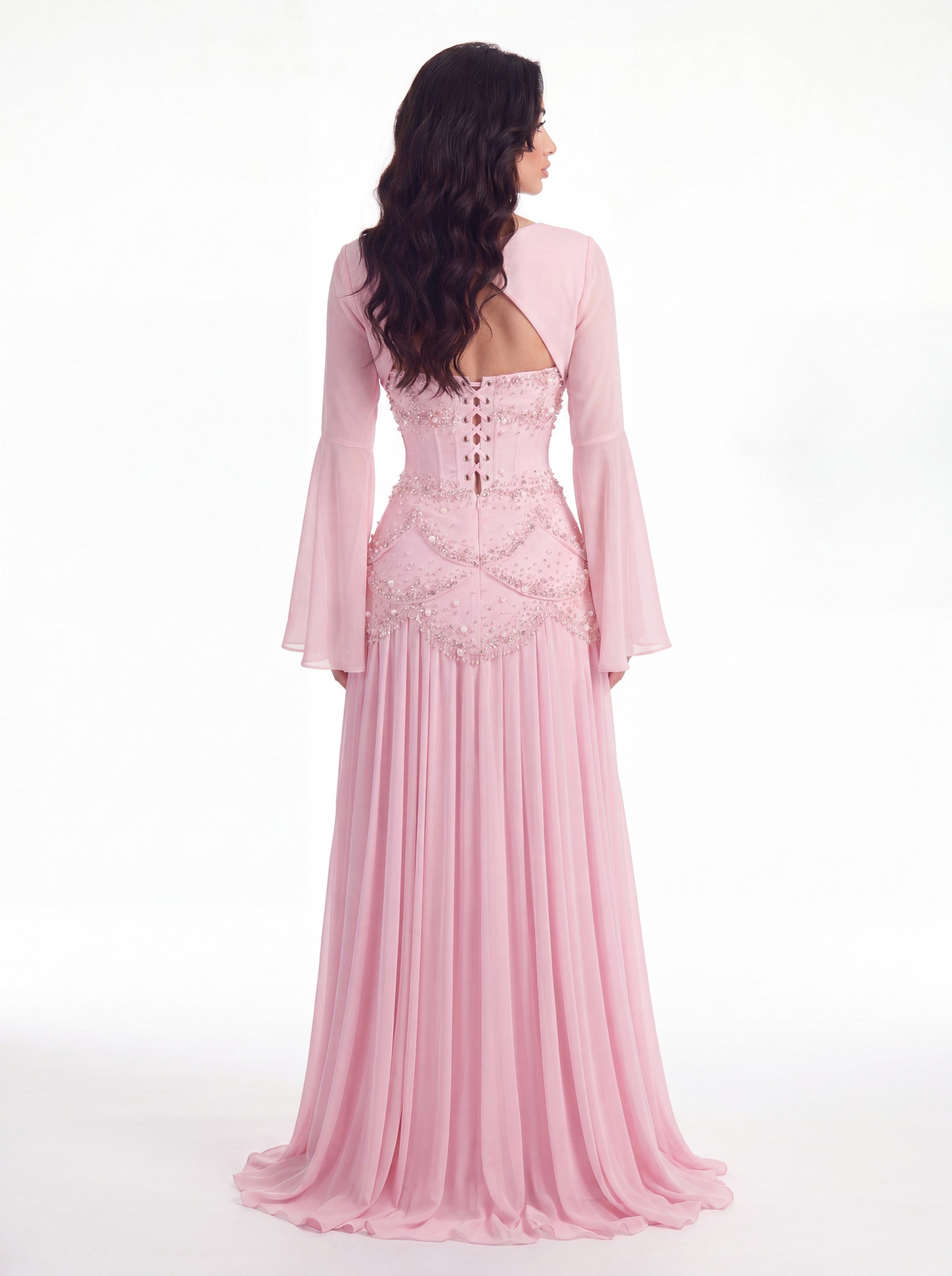 The Azura Gown Baby pink – hand-beaded evening gown by Orélth – view 3
